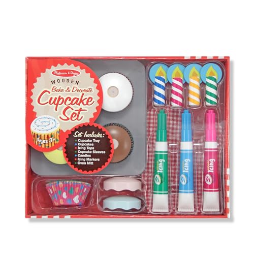 Buy now Melissa & Doug Bake & Decorate Wooden Cupcake Kit, with Play Food, Toppings & Play Kitchen Accessories, Preschool Learning Toys for Girls & Boys 3+ at indiglob india