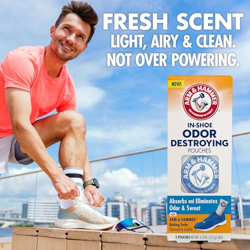 Buy now Arm & Hammer In-Shoe Odor Destroying Pouches, Shoe Deodorizer Insert for Reducing Odor and Absorbing Moisture, Smell Eliminator for All Footwear, Gym Bags and Work Boots (4 Pouches) at indiglob india