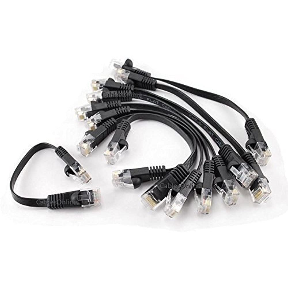 CablesOnline, 10-Pack 6-inch CAT6 Network UTP Ethernet RJ45 Flat-Design Patch Black Cable, (U6-000FK-10)