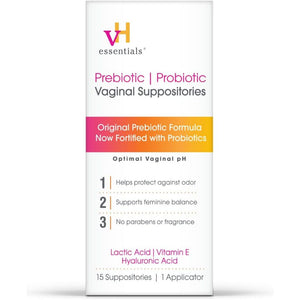 vH essentials Prebiotic PH Balanced Vaginal SuppositoriesBox, Original Version, 15 Count