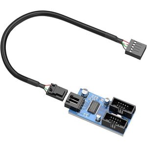 Rocketek Motherboard USB 2.0 9-Pin Header to 2-Port Hub Splitter - 30CM Cable USB 9-Pin Internal Cable Adapter