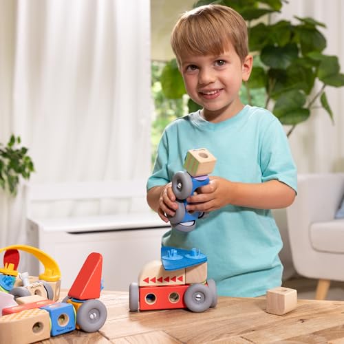 Buy now Melissa & Doug Blockables™ Vehicles Snap and Play, Mix and Match Connectable Wooden Building Blocks Play Set Toy for Preschool Boys and Girls (54 Pcs) at indiglob india