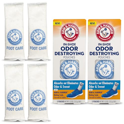 Buy now Arm & Hammer In-Shoe Odor Destroying Pouches, Shoe Deodorizer Insert for Reducing Odor and Absorbing Moisture, Smell Eliminator for All Footwear, Gym Bags and Work Boots (4 Pouches) at indiglob india