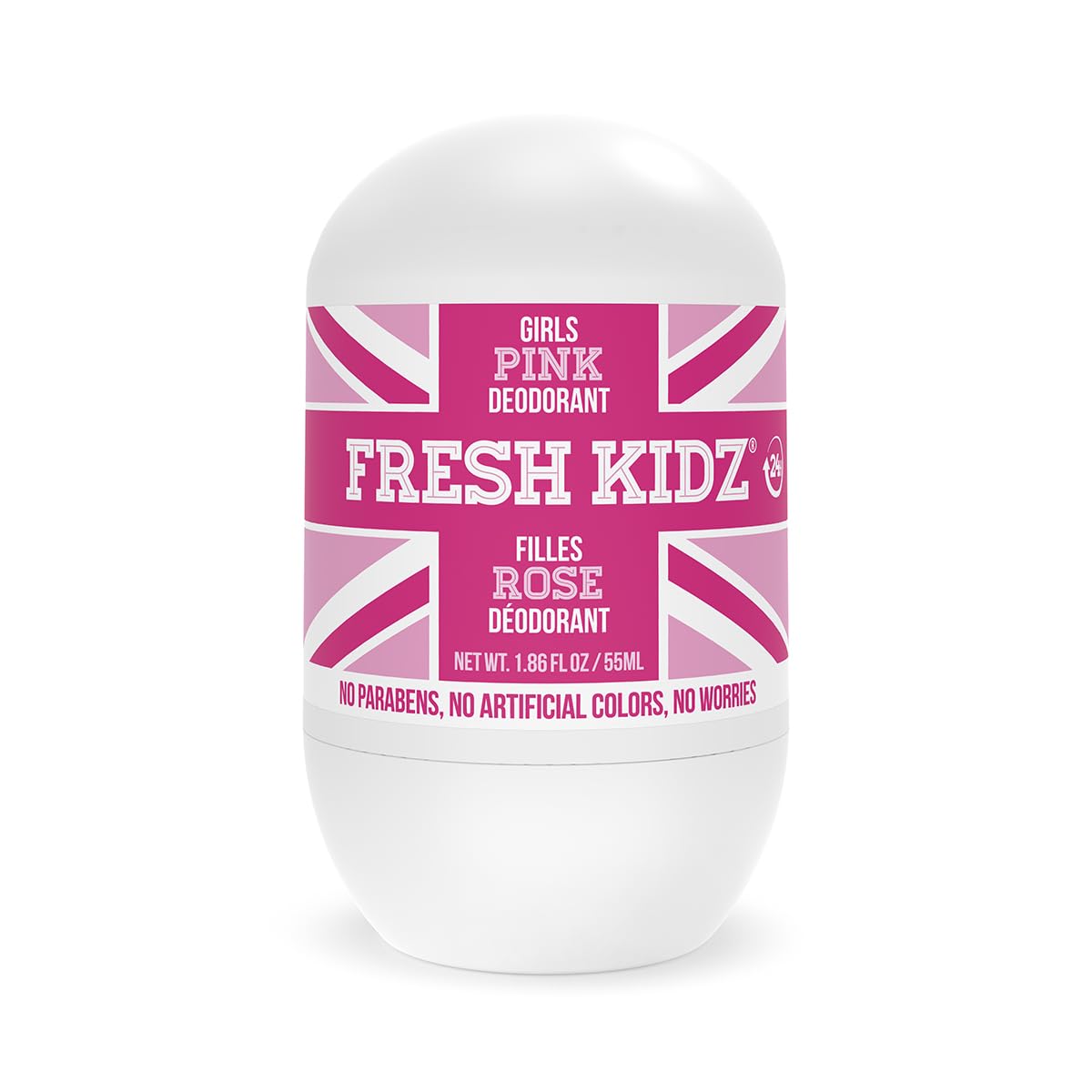 Fresh Kidz Roll On Deodorant for Kids and Teens - Baking Soda and Aluminum-free 24 Hour Protection for Sensitive Skin - Girls "Pink" 1.86 fl.oz.