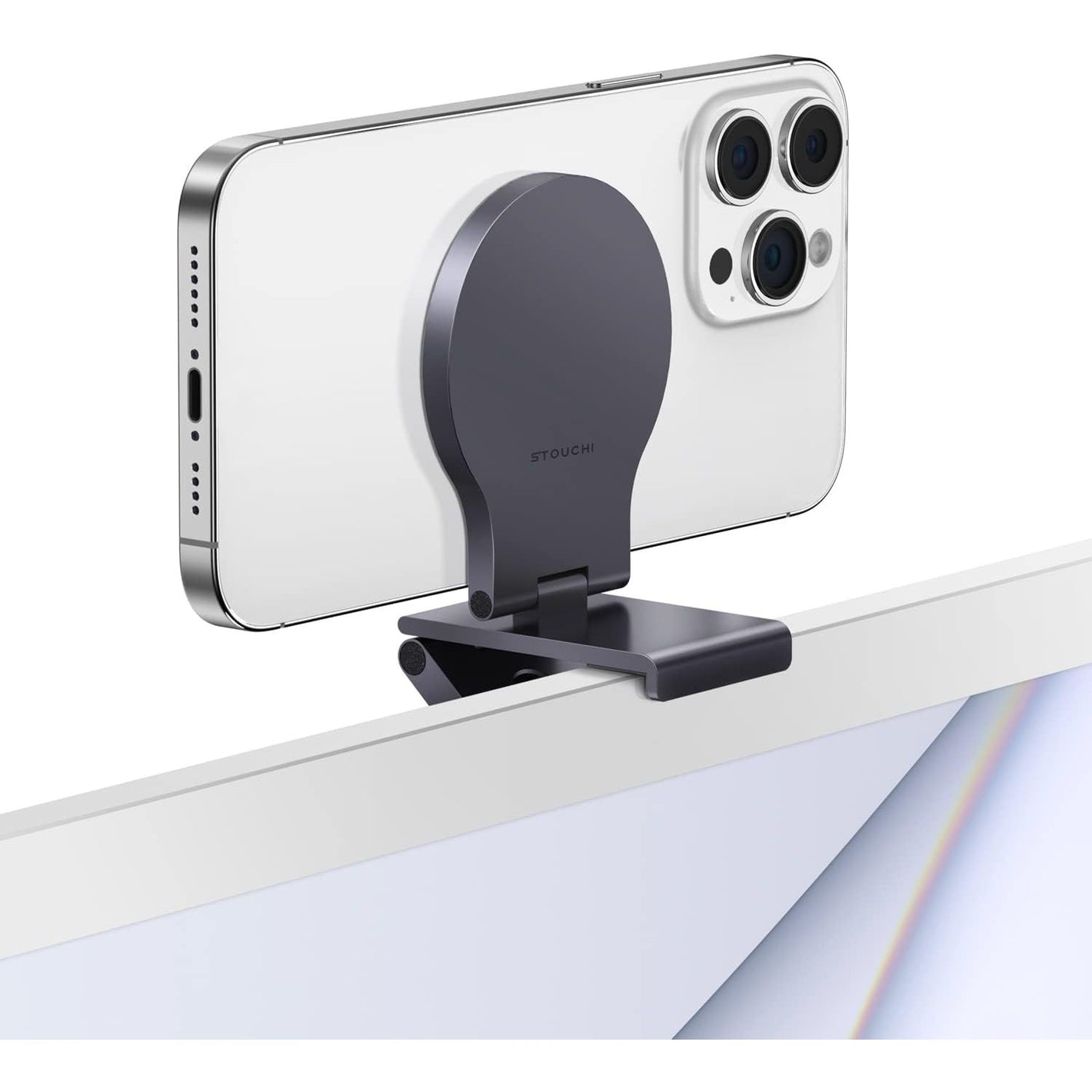 Stouchi Continuity Camera Mount for Desktop Monitor, iMac Compatible iPhone Webcam Mount with Mag-Safe for Mac Desktops and Displays, Apple TV 4K