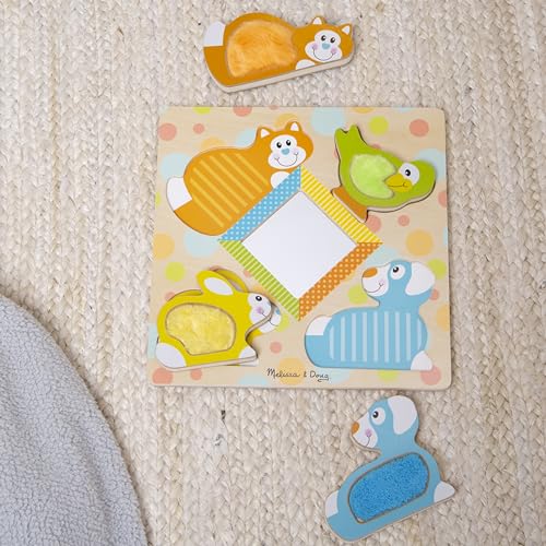 Buy now Melissa & Doug First Play Peek-a-Boo Pets Wooden Touch and Feel Puzzle with Mirror Mirror Toy for Babies and Toddlers, Sensory Toy Puzzle at indiglob india