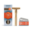 MERKUR FUTUR 701 Adjustable Double Edge Safety Razor - Bright Chrome | Adjustable Razor With Dial | Made in Germany | Plastic-Free | Snap-On Cap Design | Straight Bar - Bright Gold