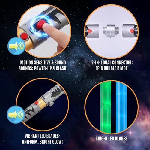 Buy now Liberty Imports 2-in-1 LED Light Up Sabers, Dual Bladed Toy Saber Swords Set for Kids with FX Power Up and Motion Sensitive Sound Effects for Cosplay, Dress Up at indiglob india
