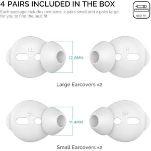 AhaStyle 4 Pairs AirPods Ear Tips Silicone Earbuds Cover [Not Fit in The Charging Case] Compatible with Apple AirPods (2 Pair Large & 2 Pairs Small, White)