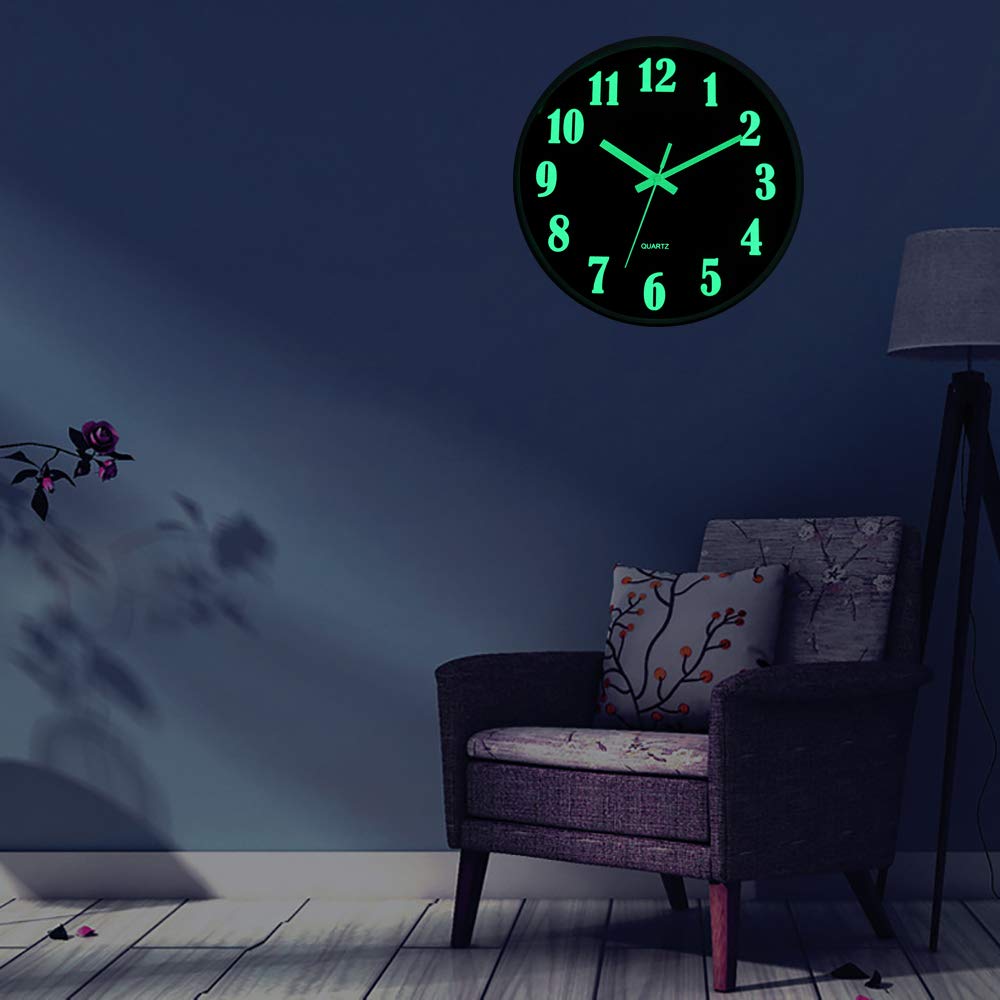 Buy now JoFomp Glow in The Dark Clock, 12 Inch Modern Silent Non Ticking Wall Clocks Battery Operated, Night Light Wall Clock for Living Room Decor, Wall Clock Decorative for Kitchen Bedroom (Green) at indiglob india