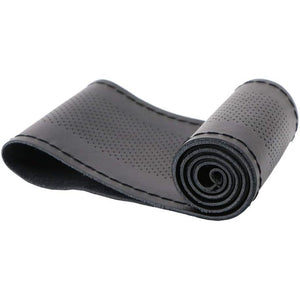 Universal Genuine Leather Steering Wheel Cover Hand Sewing Breathable Design 15 Inch DIY Cowhide Car Steering Wrap Black