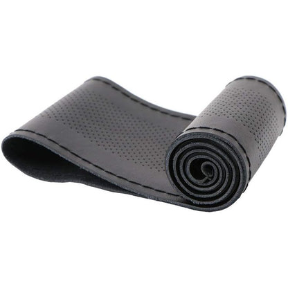 Universal Genuine Leather Steering Wheel Cover Hand Sewing Breathable Design 15 Inch DIY Cowhide Car Steering Wrap Black