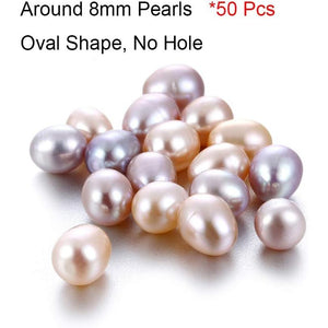 50Pcs Freshwater Cultured Pearl, Natural Oval Oyster Pearls Beads, Necklace Bracelet Earring Jewelry Making Supplies, Fun Gift for Women, Pearl Party, No Hole (Around 8mm)