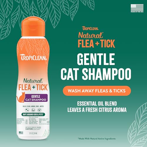 Buy now TropiClean Gentle Flea Shampoo for Cats, Flea and Tick Prevention for Cats, Powerful & Natural Defense, Made in USA, 12 oz. at indiglob india