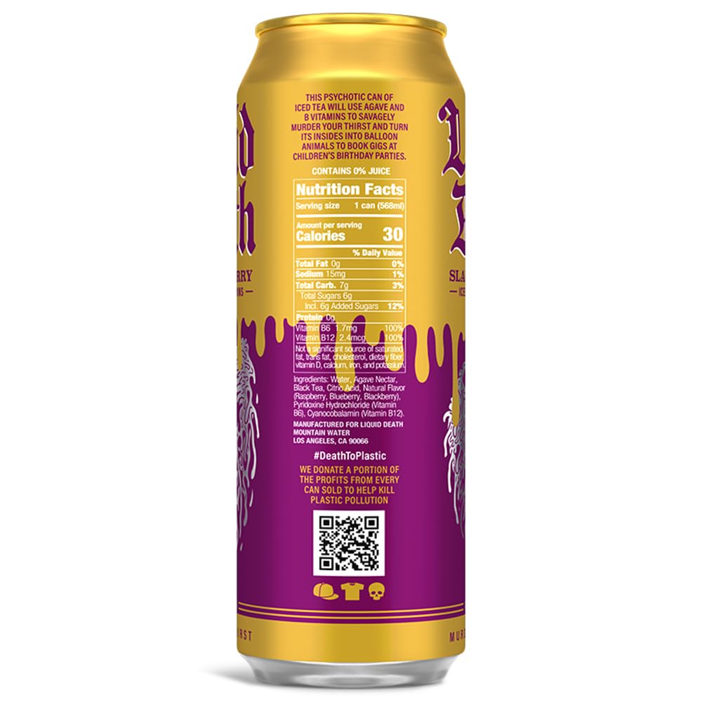 Buy now Liquid Death Iced Tea - Blueberry Buzzsaw (Blueberry-Flavored Black Tea), Less Sugar*, Boost of Caffeine, B Vitamins, No Artificial Sweeteners, 12 Fl Oz (Pack of 12) at indiglob india