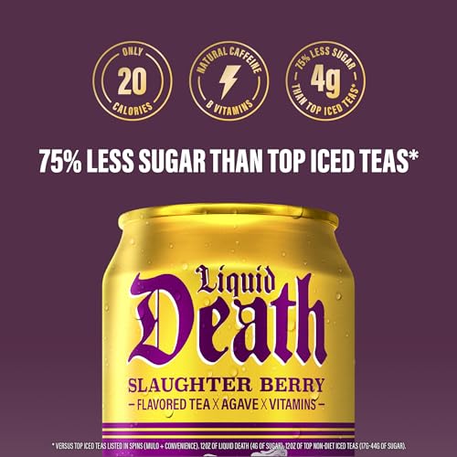 Buy now Liquid Death Iced Tea - Blueberry Buzzsaw (Blueberry-Flavored Black Tea), Less Sugar*, Boost of Caffeine, B Vitamins, No Artificial Sweeteners, 12 Fl Oz (Pack of 12) at indiglob india