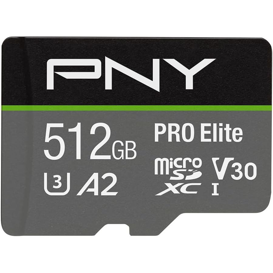 PNY P-SDUX512U3100PRO-GE 512GB PRO Elite Class 10 U3 V30 microSDXC Flash Memory Card - 100MB/s, Class 10, U3, V30, A2, 4K UHD, Full HD, UHS-I, Micro SD