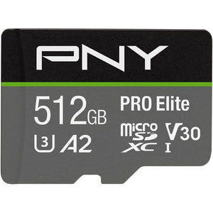 PNY P-SDUX512U3100PRO-GE 512GB PRO Elite Class 10 U3 V30 microSDXC Flash Memory Card - 100MB/s, Class 10, U3, V30, A2, 4K UHD, Full HD, UHS-I, Micro SD