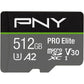 PNY P-SDUX512U3100PRO-GE 512GB PRO Elite Class 10 U3 V30 microSDXC Flash Memory Card - 100MB/s, Class 10, U3, V30, A2, 4K UHD, Full HD, UHS-I, Micro SD