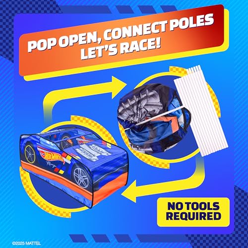 Buy now Hot Wheelsƒ?› Pop Up Play Tent, Playhouse for Boys, Race Car Tent with Connections for Hot Wheels Tracks, Indoor Playspace with Roll-Up Door & Roof Opening, Easy Setup, Folds Flat for Storage at indiglob india