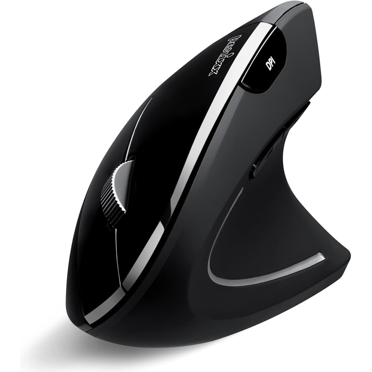 Perixx PERIMICE-813B Bluetooth Vertical Mouse - Wireless 3-in-1 Multi-Device Technology - Travelling Carry Bag - Black - Right Handed
