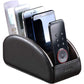 All-in-One Leather White TV Remote Holder for Remote Conrtols with 5 Compartments Nightstand Desktop Media Player Remote Caddy Storage Box Organizer Tray for Mobile Office Stationery Phone Controller