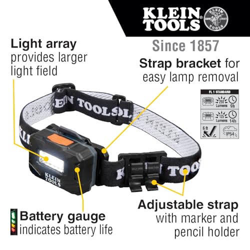 Buy now Klein Tools 56049 Rechargeable Headlamp / LED Lights, Adjustable Fabric Strap with Marker / Pencil Holder, 260 Lumens, for Work and Outdoors at indiglob india