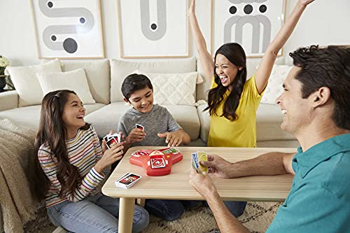 Buy now UNO Triple Play Card Game with Card-Holder Unit with Lights & Sounds & 112 Cards, Kid, Teen & Adult Game Night Gift Ages 7 Years & Older, HCC21 at indiglob india