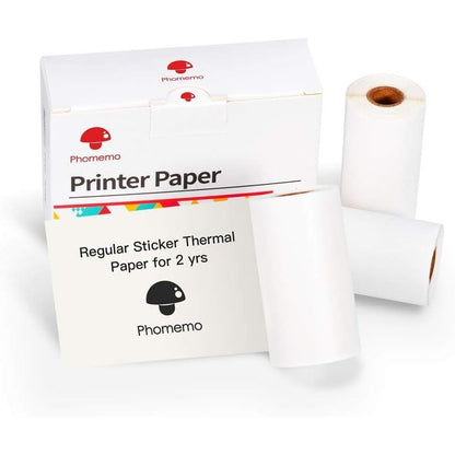 Phomemo White Self-Adhesive Thermal Paper, Glossy Printable Sticker Paper Label for Phomemo M02/M02 Pro/M02S/P2S/M03/M04S Mini Sticker Printer, 50mm x 3.5m, Diameter 28mm, 3-Rolls, Image Time 2 Years