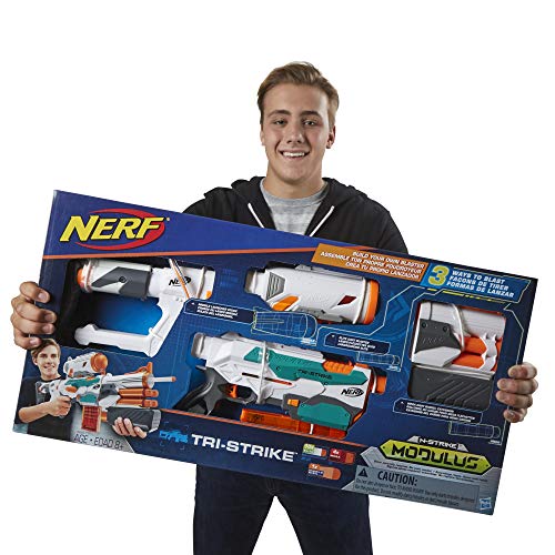 Buy now Nerf Modulus Tri-Strike Blaster, Mega Barrel, Rocket Launcher, Clip, 1 Rocket, Kids Outdoor Games (Amazon Exclusive) at indiglob india