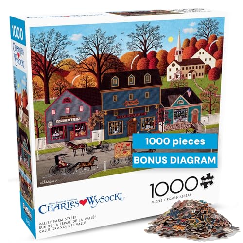 Buy now Buffalo Games – Charles Wysocki Valley Farm Street 1000 Piece Jigsaw Puzzle for Adults, Classic Americana Artwork with Full-Color Poster at indiglob india