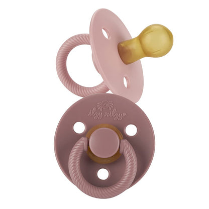 Itzy Ritzy Natural Rubber Newborn Pacifiers (Set of 2) – Baby Pacifiers with Cherry-Shaped Nipple & Large Air Holes for Added Safety; Set of 2 Binkies in Coconut & Toast (Ages 0 – 6 Months)