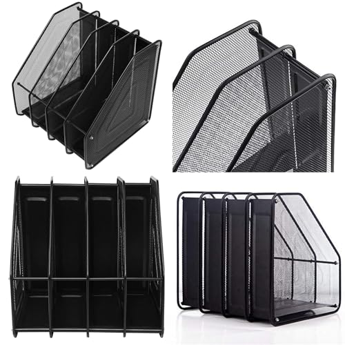 Buy now File Rack, 4-Slot Mesh Metal Magazines File Desk Organizer - Black Holder at indiglob india