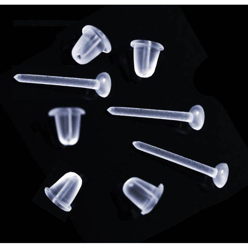 100Pairs Clear Silicone Earring Posts and Backs Kits Invisible Earrings Ear Sticks Earrings Piercing Retainers DIY Supplies for Ear Spacers Piercing Jewelry - My Store