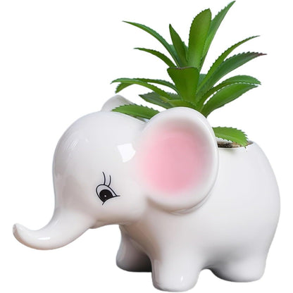 Cute Animal Elephant Shaped Ceramic Succulent Cactus Air Plant Flower Pots Planters-Plant Not Included (Pink&White)