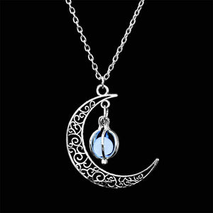 Aimimier Luminous Moon Necklace Stone Pendant Necklace Halloween Fluorescent Necklace Glow in The Dark Accessories for Women