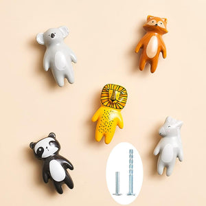 5Pcs Cute Animal Knobs Kids Handles Ceramic Knobs Children's Room Door Nursery Cupboard knobs Lovely Cabinet pulls Drawer knob for Kids, with Screws
