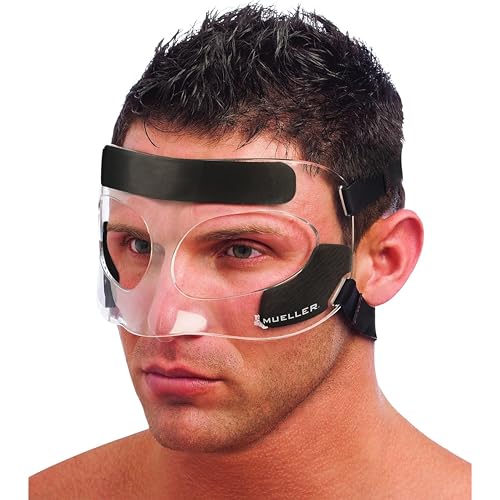 Buy now MUELLER Sports Medicine Face Mask for Men & Women, Adjustable Clear Face Guard, Nose & Cheek Protection for Basketball & Cosmetic Procedures, Shatterproof with Foam Padding, One Size at indiglob india