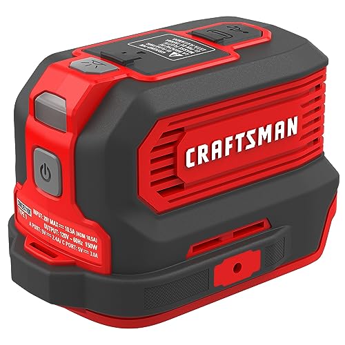 Buy now CRAFTSMAN V20 Charger, Power Inverter, Charging Ports for Type-C, Type-A, and AC, 150 Watts, Bare Tool Only (CMCB1150B) at indiglob india