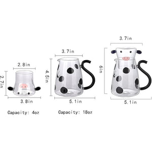 Cartoon Cow Clear Glass Bedside Night Water Carafe Set with Tumbler, Pitcher And Cup Night Set