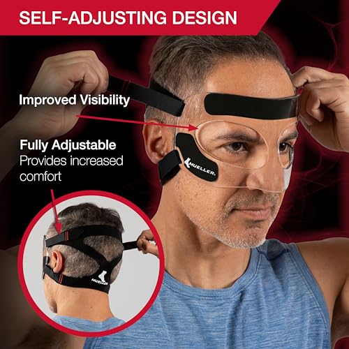 Buy now MUELLER Sports Medicine Face Mask for Men & Women, Adjustable Clear Face Guard, Nose & Cheek Protection for Basketball & Cosmetic Procedures, Shatterproof with Foam Padding, One Size at indiglob india