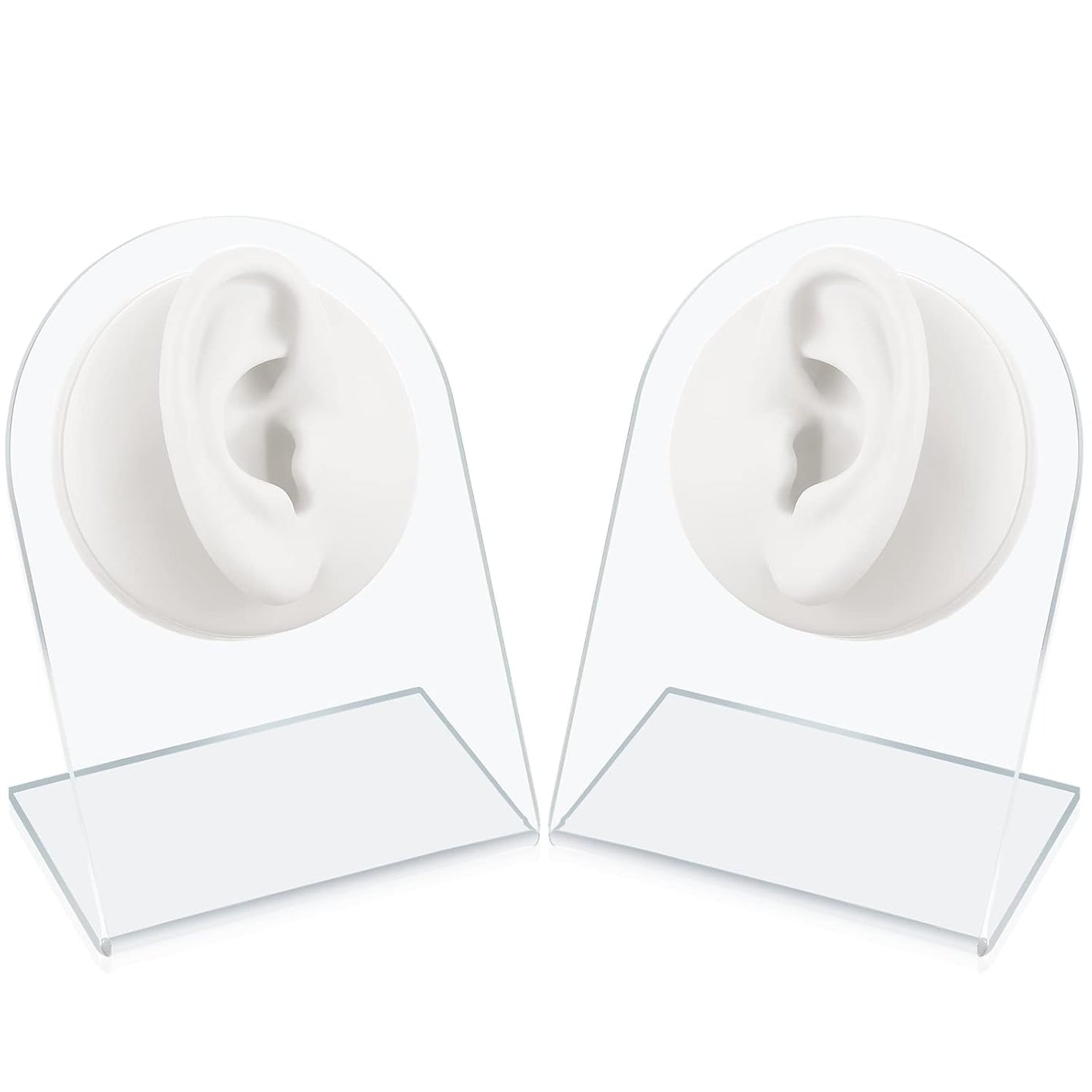 Cindeer Silicone Ear Model 2-Piece Set – Flexible Reusable Fake Ear Mold with Acrylic Stand | Jewelry Display & Piercing Practice Tool (White)