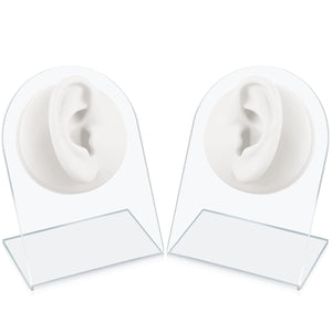 Cindeer 2 Pcs Flexible Silicone Ear Model Reused Soft Mold Fake Ear for Earrings Jewelry Display for Piercing Practice with Acrylic Stand(White)