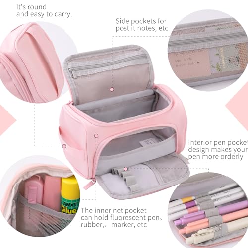 Buy now HVOMO Big Capacity Pencil Case High Large Storage Pouch Marker Pen Case Travel Simple Stationery Bag School College Office Organizer for Teens Girls Adults Student（Pink） at indiglob india
