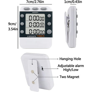 Digital Dual Kitchen Timer for Cooking, 3 Channels Count Down/up Triple Multi Timers for Food, Magnetic Memory-Preset Large-Display Adjustable Alarm Volume, 3A Battery Included
