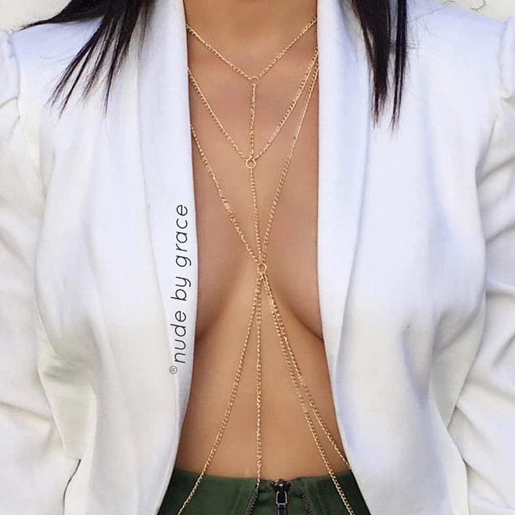 Sexy Body Chain Gold Body Necklace Bikini Body Jewelry Layered Beach Party Body Accessory for Women