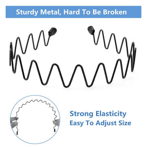 bodbop XINGZHE Metal Hair Band Men Headband Women's Fashion Hair Bands Elastic Stylish Sports Hairband Head Hoop with Non Slip Wavy Teeth, Black