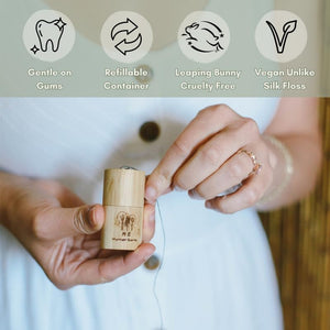Buy now Vegan Biodegradable Bamboo Charcoal Dental Floss with Refillable Bamboo Container | Free Refill | Natural Candelilla Wax | 30M x2 | Peppermint Essential Oil | Eco Friendly Zero Waste Oral Care at indiglob india