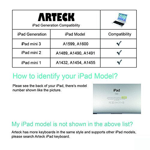 Buy now Arteck Ultra-Thin Apple iPad Mini Bluetooth Keyboard Folio Case Cover with Built-in Stand Groove for Apple iPad Mini 3/2 / 1 / iPad Mini with Retina Display with 130 Degree Swivel Rotating at indiglob india