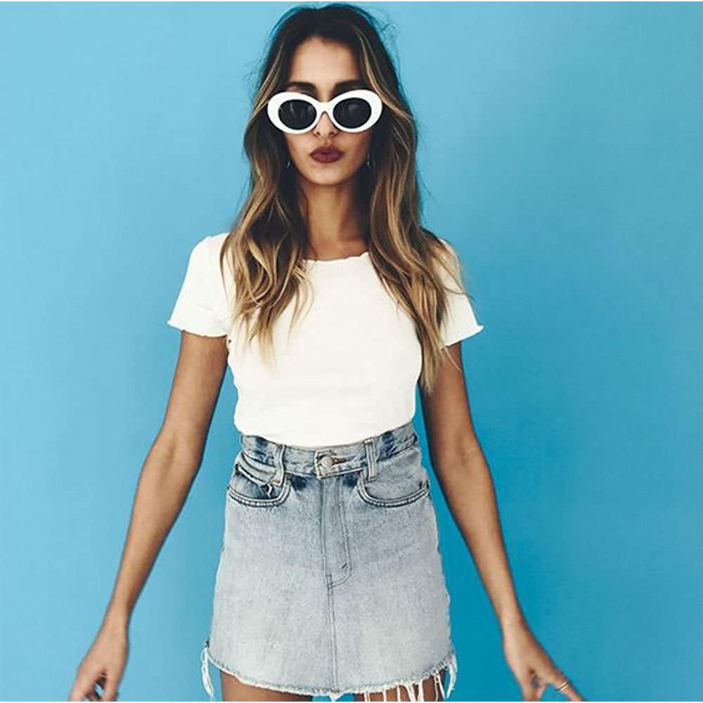 Buy now My Shades - White Oval Round Sunglasses Thick Bold Retro Clout Goggles (White, Smoke), Large at indiglob india